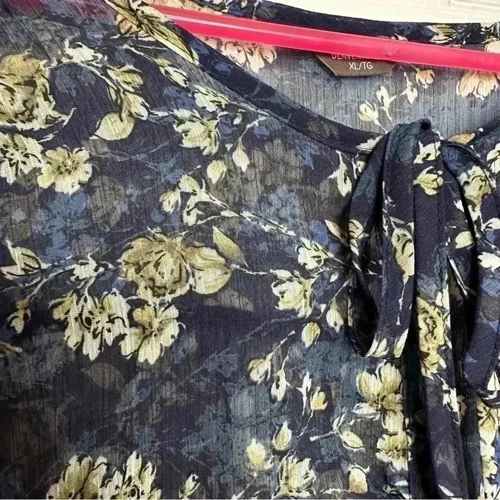 Denver Hayes Boho Blouse Sheet Flowy Floral Blue/White/Brown Size Extra Large - Picture 2 of 16